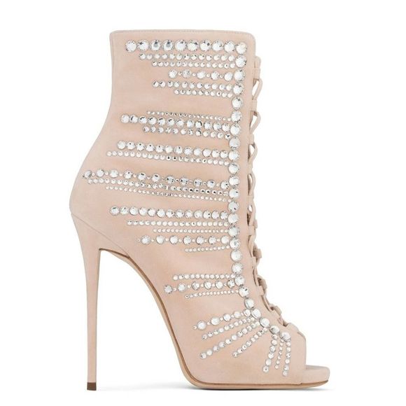Giuseppe Zanotti “Kaylee” Rhinestone Embellished Suede Lace up Heels - Picture 6 of 13